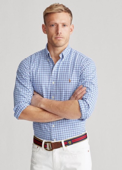 Camisa Oxford Polo Ralph Lauren Hombre Azules / Azul Marino Multicolor - Classic Fit Plaid - EOGRW04